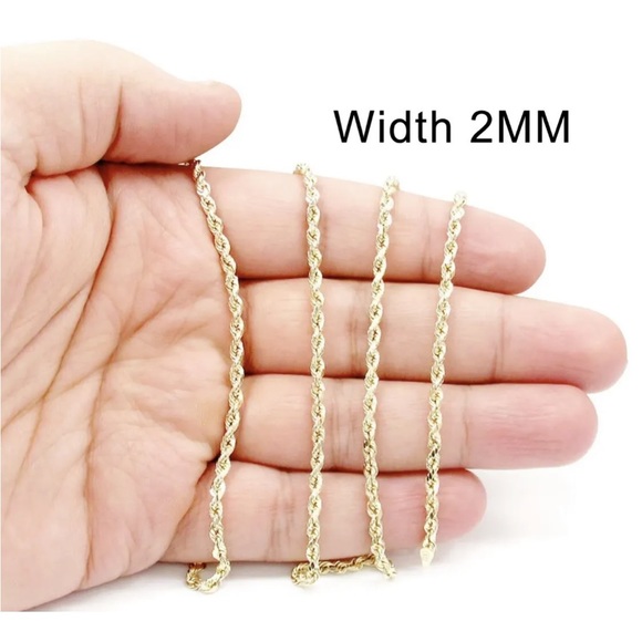 24” 14K Yellow Gold Over 925 Sterling Silver 2MM Brazilian Rope Chain, Brand New